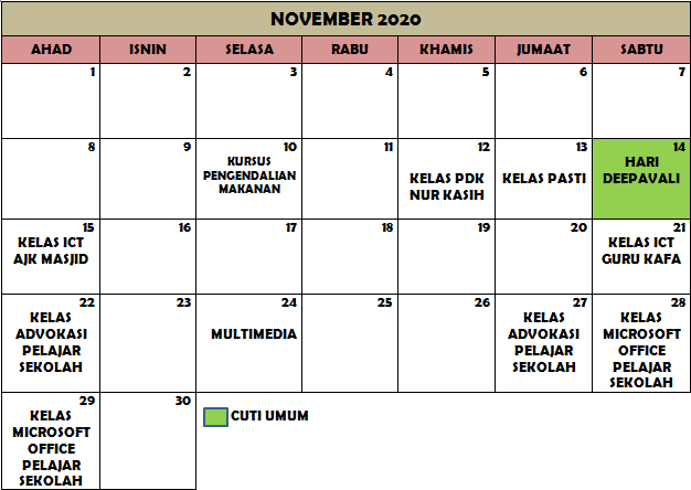 Jadual Aktiviti NOV 2020