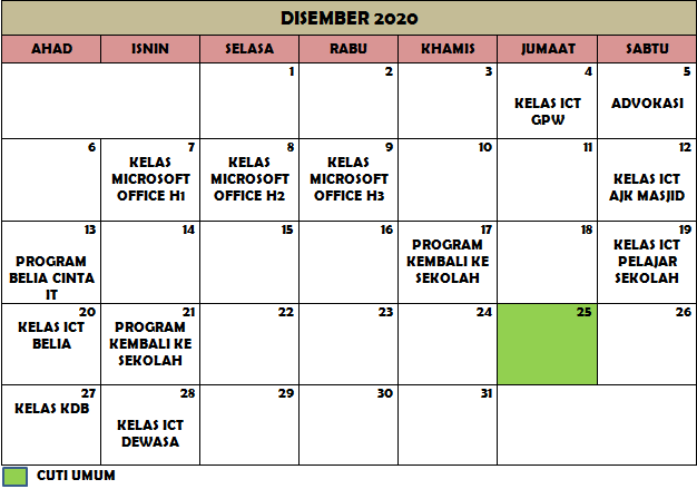 Jadual Aktiviti DIS 2020