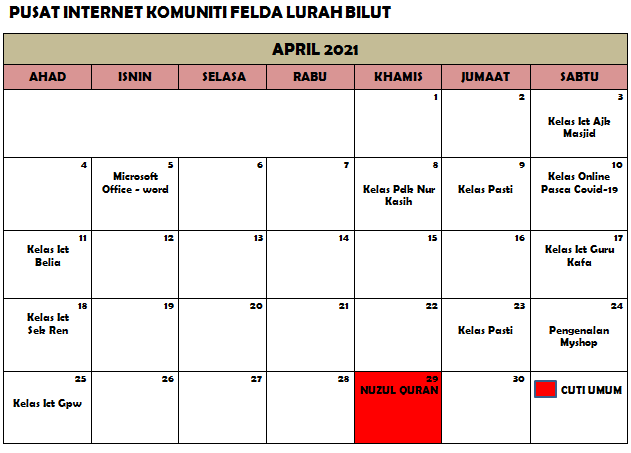Jadual Aktiviti April 21