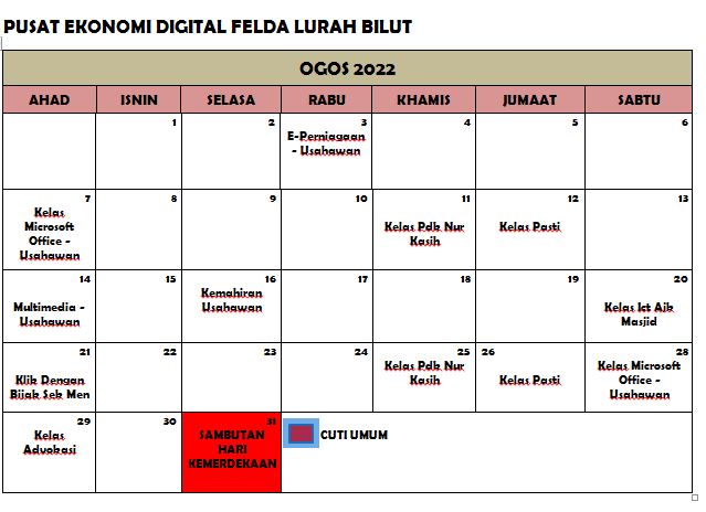 JADUAL AKTIVITI OGOS 2022