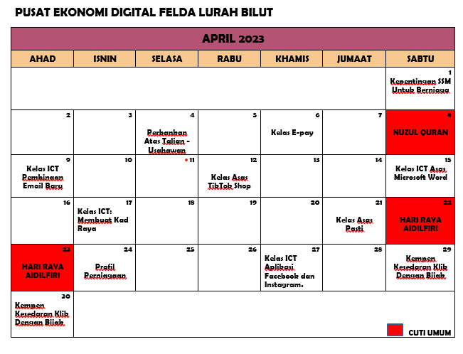 JADUAL AKTIVITI APRIL 23