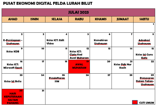 Jadual Aktiviti Julai 2023